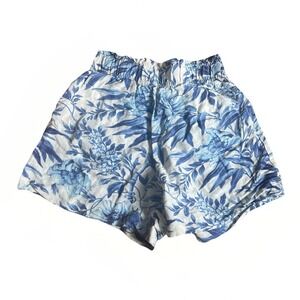 H&M Womens Small Blue Tropical Floral Print Pull On Linen Blend Boho Casual